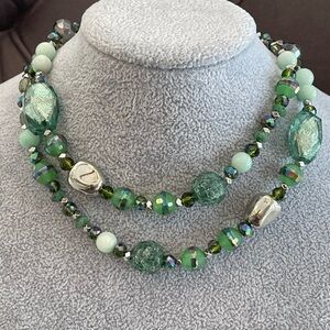 C1946 Green Crystal and foiled Beaded Necklace